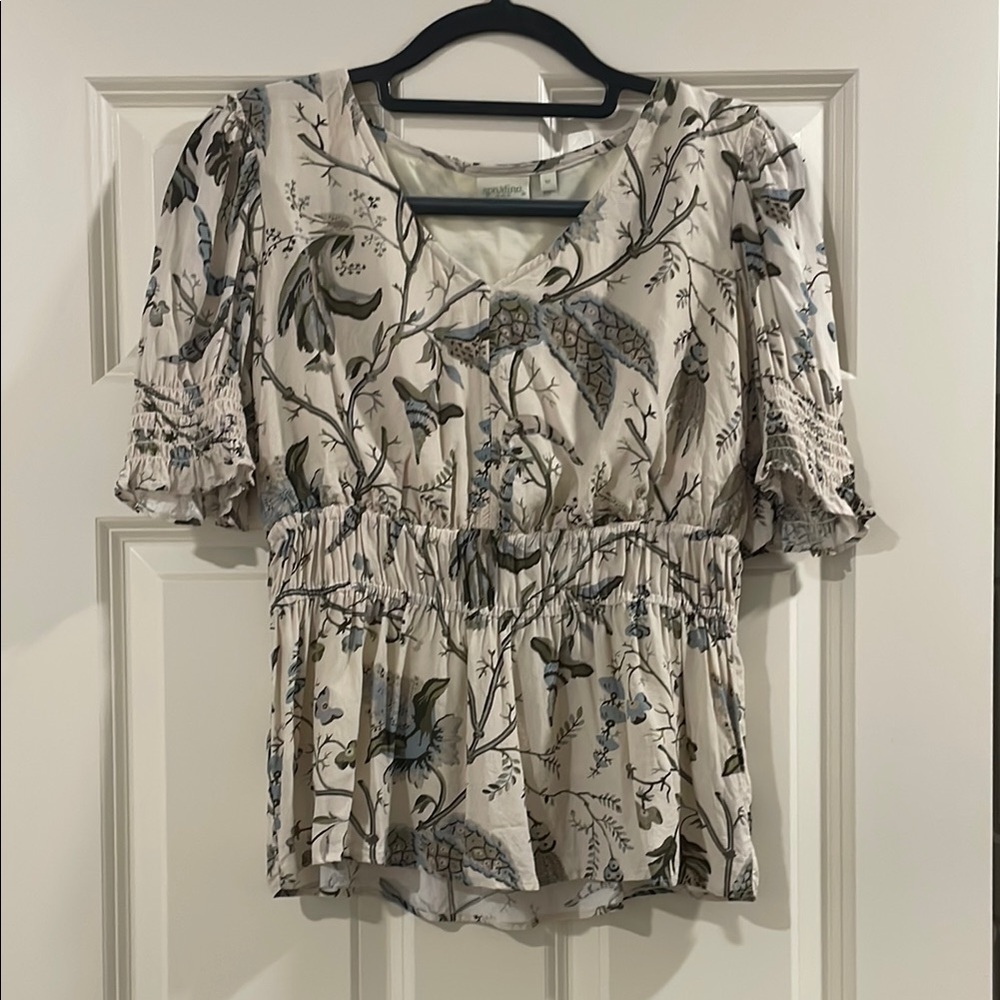 Spartina 449 Cream Peplum Flutter Sleeve Blouse